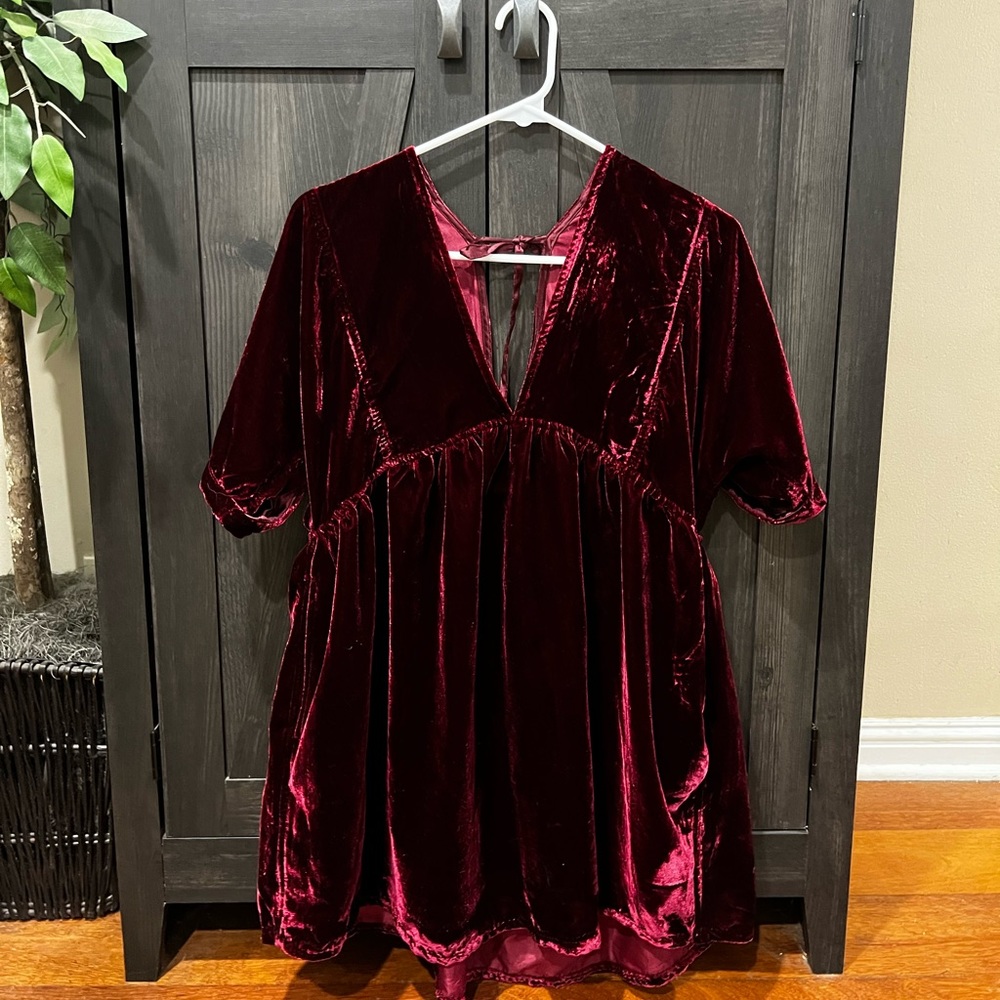 Free People Ivy Velvet Mini Dress- Burgundy